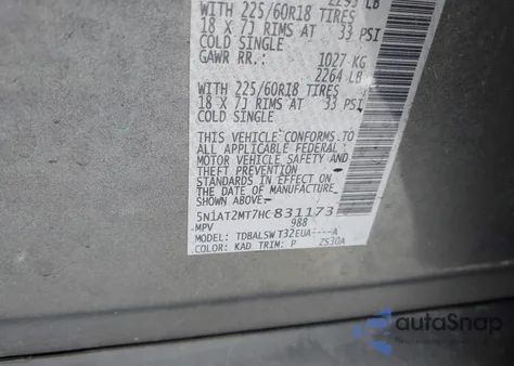 2017 Nissan Rogue Sl from USA, damaged, VIN 5N1AT2MT7HC831173
